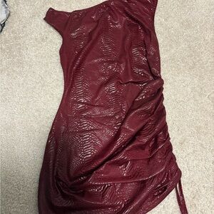 Burgundy One-Shoulder Bodycon Dress